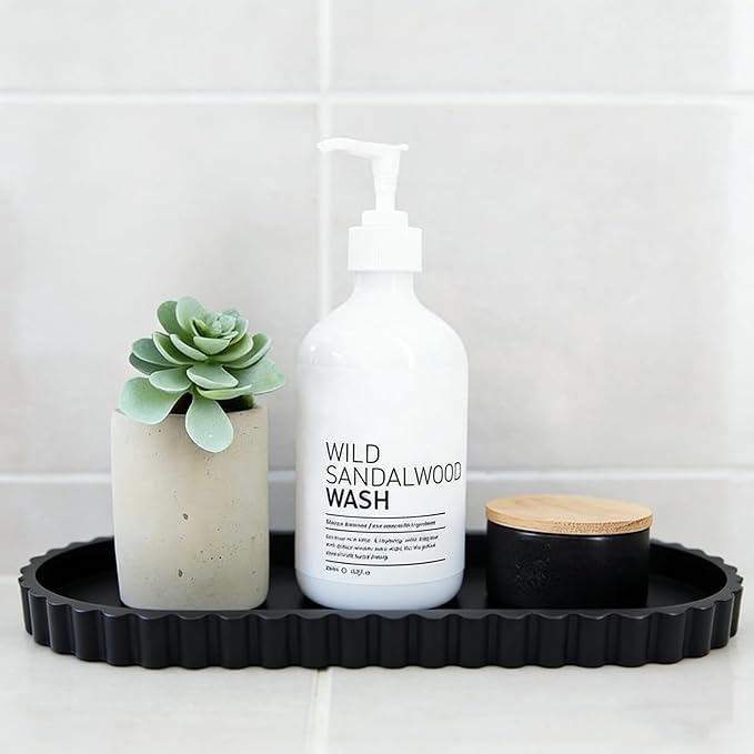 Black Oval Silicone Bathroom Vanity Tray - Decorative Soap Holder, Countertop Organizer for Kitchen/Bathroom/Coffee Table - Storage for Candle, Perfume, Jewelry Decor,Small Plant & Toiletries