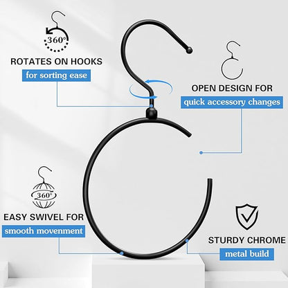 Yaocom 4 Pack Belt Hangers for Closet Rotatable Belt Ring Hook Tie Rack Holders Closet Hanger Organizer for Ties Scarves Baseball Cap Wardrobe Accessory Storage(Black)