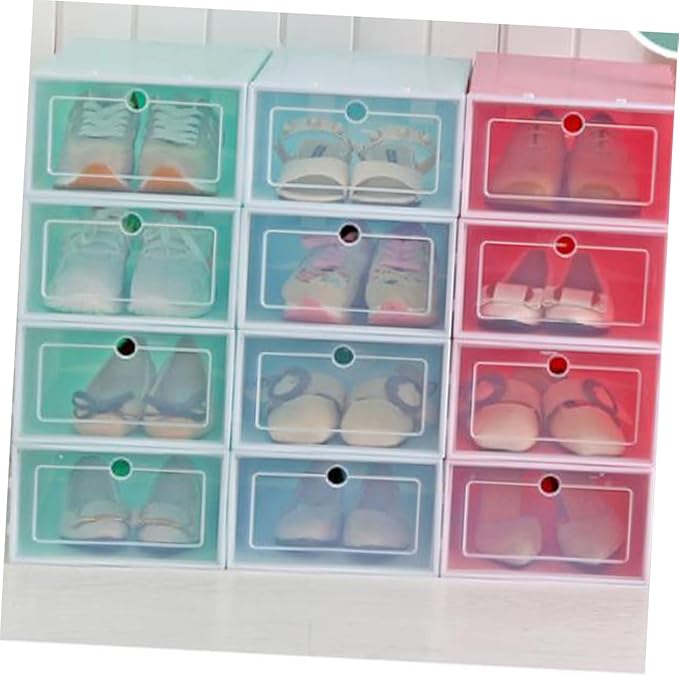 PRETYZOOM 6PCS Transparent Stackable Shoe Boxes S Thickened Plastic Shoe Containers with Door for Sneaker Storage and Closet Organization Green Storage Bins