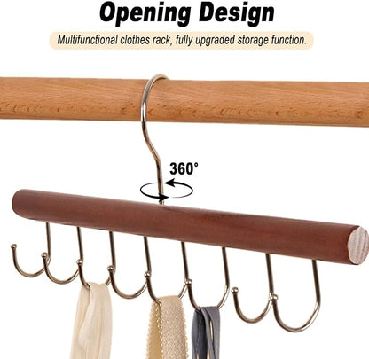 2PCS Belt Organizer Hanger,Sturdy Wood Belt Rack Closet Accessories with 8 Hooks Belt Organizer for Closet Organizers and Storage (Mahogany)