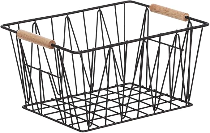 Amazon Basics Stackable Rectangular Wire Storage Baskets for Closet Organization, Set of 3, Multipurpose Home Organizer, Black
