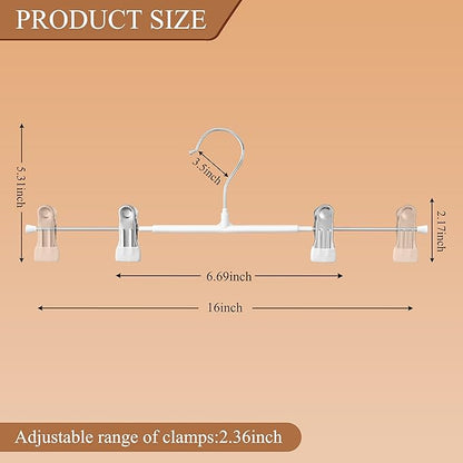 Pants Hangers with Clips 10 Pack 16Inch Adjustable Skirt Hanger for Women Non-Slip Trousers Hanger for Jeans Clothes Hangers for Pants Heavy Duty Space Saving Shorts Hangers,White