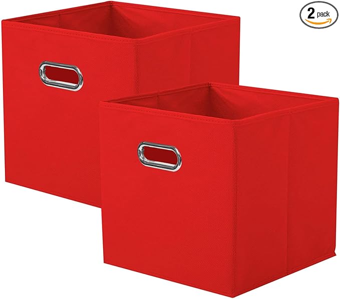 ShellKingdom Storage Bins, Foldable Fabric Storage Cubes And Cloth Storage Organizer Drawer with Metal Handle For Closet And Toys, 11 X 10.5 X 10.5 INCH, 2 Pack (Red)