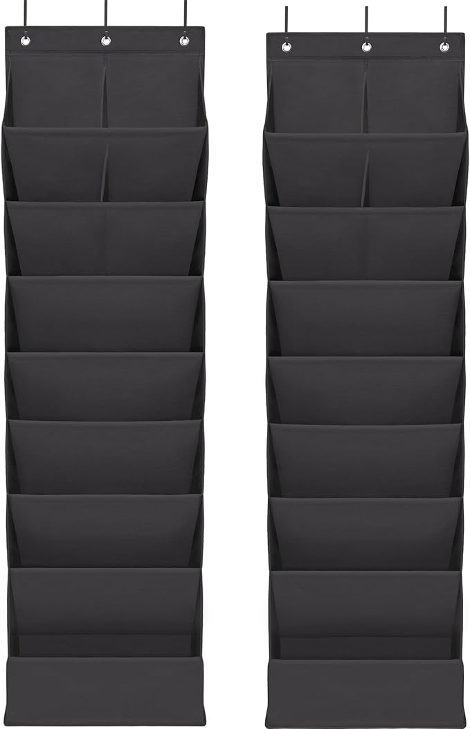 Door Shoe Organizer with 10 Extra Large Pockets, 23 Pairs Shoes Large Capacity Hanging Storage Organizer for Shoes, Diapers, Black, 8 Layers, 2-Pack