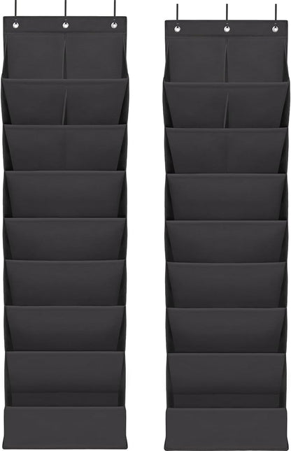 Door Shoe Organizer with 10 Extra Large Pockets, 23 Pairs Shoes Large Capacity Hanging Storage Organizer for Shoes, Diapers, Black, 8 Layers, 2-Pack