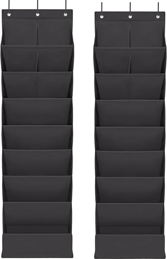 Door Shoe Organizer with 10 Extra Large Pockets, 23 Pairs Shoes Large Capacity Hanging Storage Organizer for Shoes, Diapers, Black, 8 Layers, 2-Pack
