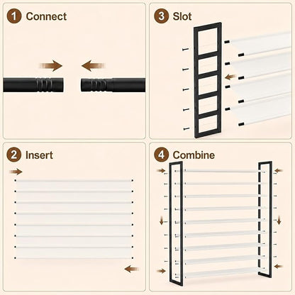 8-Tier Tall Shoe Rack, Stackable Zero-Wobble Metal Frame with Screw-Fastened Joints, 11.8" Deep Heel-Friendly Non-Woven Shelves, Space-Saving Shoe Tower for Closet Entryway Bedroom
