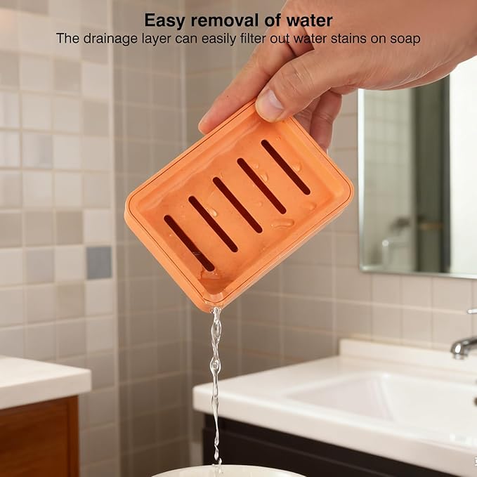 Plastic Soap Dish, Soap Bar Holder with Drip Tray, Draining Soap Box for Shower,Kitchen, Bathroom