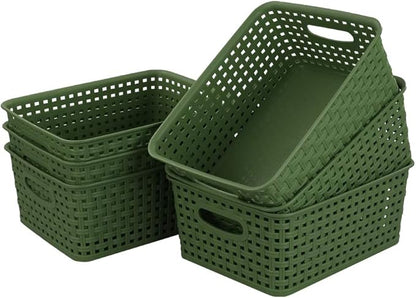 Sandmovie Plastic Weave Storage Baskets for Kitchen Bathroom, Green, 6 Packs