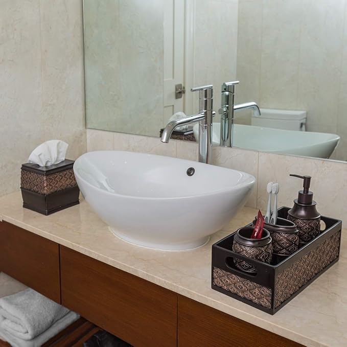 Creative Scents Dublin Brown Toilet Paper Storage Holder Basket for Decor - Decorative Bathroom Organizer and Storage for Countertop - Toilet Tank Topper Box - Modern Brown Bathroom Counter Decor