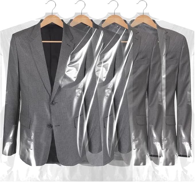 BEISHIDA 60PCS 35.5 Inch Plastic Garment Bag-Plastic Clear Dry Cleaner Laundry Bags for Clothes Cover Hanging Clothes Storage for Coat Suit Shirt Jacket Skirt