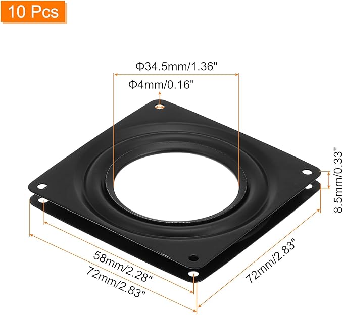 uxcell Lazy Susan Hardware, 10Pcs 3 Inch - Iron Square Ball Bearing Rotating Swivel Plate, Lazy Susan Turntable for DVD Tower, Bookshelf (Black)