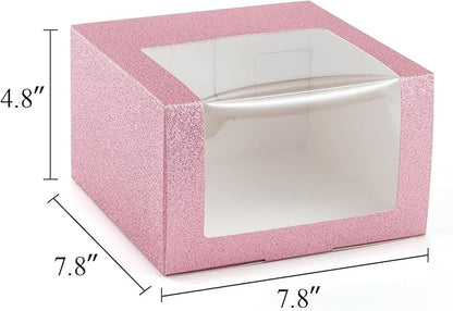 LADYBRO 10 Pack 7.8" x 7.8" x 4.8" Black Gift Boxes with Window Display for Hat Storage Containter for Baseball Caps (Fitted, Snapbacks, Trucker) (Glitter Pink, 7.8" x 7.8" x 4.8")