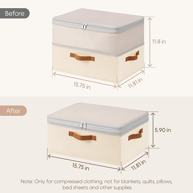 Homsorout Large Closet Storage Bins - Compression Organizer Bins, Stackable Closet Organizer, Expandable Under Bed Storage Containers for Clothes, Towels, Sheet, 2 Pack, Beige
