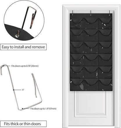 Dofilachy Hat Rack - Hat Organizer - Hat Racks for Baseball Caps, Visible Hat Holder - Baseball Hat Rack for Wall Door with 3 Hooks, 18 Deep Pockets(Black, medium)