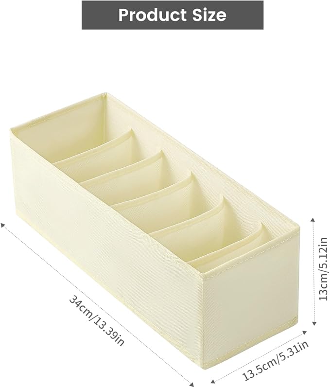 3 Packs Fabric Belt Organizer, 6 Grids Belt Organizer for Closet and Drawer, Foldable Dresser Drawer Organizers, Tie Storage -Beige
