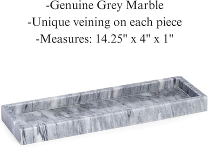 Bey-Berk Marble Bath Tray in Cloud Grey, 14.25" Slim Vanity Organizer, Serene Stone Accent