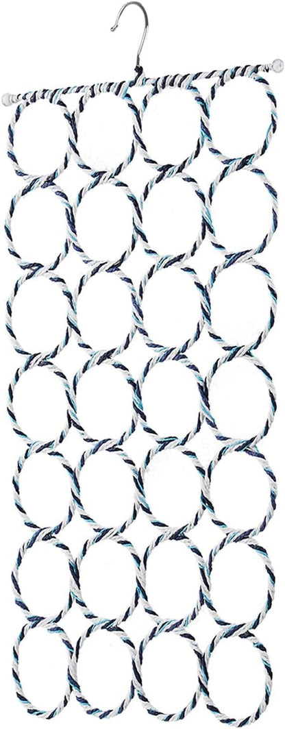 Flexzion Scarf Organizer for Closet - 28 Slot Scarf Hanger Hijab Organizer, Space Saver for Socks, Shawls, Ties, Towels, Belts, Multi Purpose Hanging Rack Storage, 1 Pack Colors May Vary