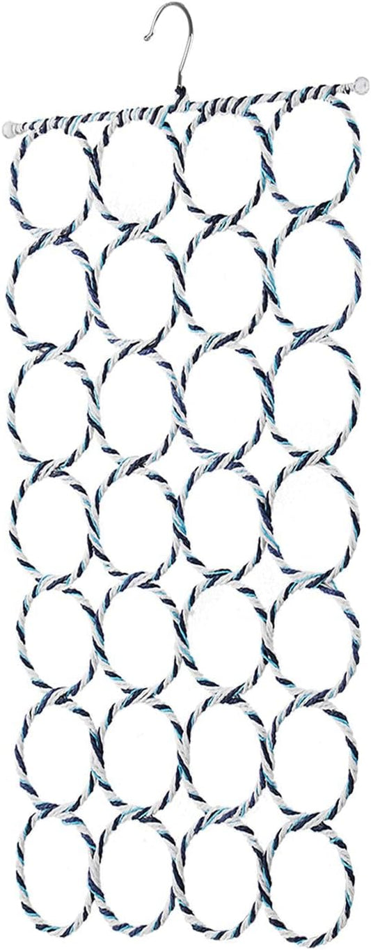 Flexzion Scarf Organizer for Closet - 28 Slot Scarf Hanger Hijab Organizer, Space Saver for Socks, Shawls, Ties, Towels, Belts, Multi Purpose Hanging Rack Storage, 1 Pack Colors May Vary