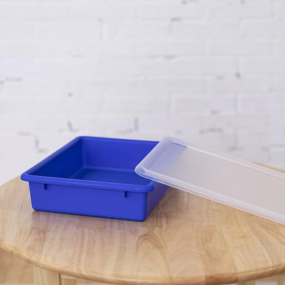 ECR4Kids Letter Size Plastic Tray Organizer with Lids, Small, Storage Bins, Blue, 10-Piece