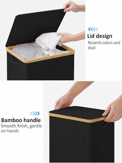 iEGrow Laundry Hamper with Lid, 110L Large Laundry Hamper with Handle and Lid, Collapsible Clothes Basket Organizer with Removable Inner Bag for Clothes Toys Towels - Black