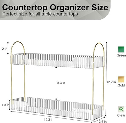 GTI Narrow Bathroom Organizers and Storage, 2 Tier Rectangle Makeup Counter Organizer, Perfume Cosmetics Skincare Vanity Organizers, Dresser Countertop Organizer for Women (Clear)
