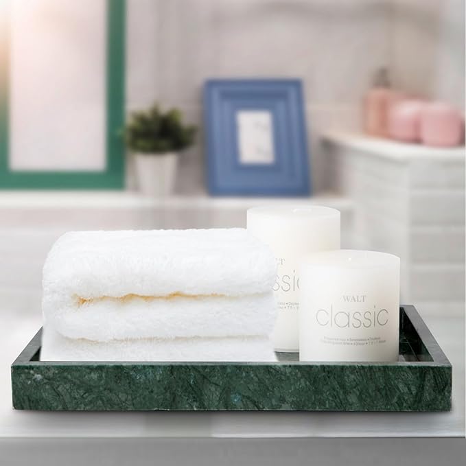 Elegant Green Marble Tray for Bathroom, 12" x 8" x 1.2" Natural Marble Serving Tray for Kitchen & Home Decor – Natural Marble Vanity Organizer