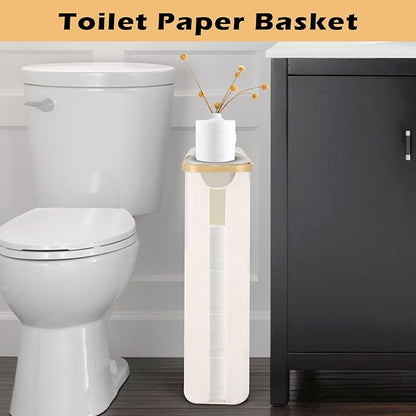 Odonata Large Toilet Paper Storage Basket with Lid, Slim Toilet Paper Organizer, Hold up to 20 Regular Rolls or 15 Mega Rolls. (Beige, 49L)