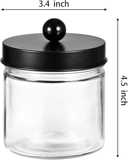 SheeChung Bathroom Organizers and Storage - 2Pack Qtip Holders Bathroom Canister Apothecary Jars for Cotton Swabs, Rounds, Balls, Qtips,Makeup Sponges, Flossers,Bath Salts - Black