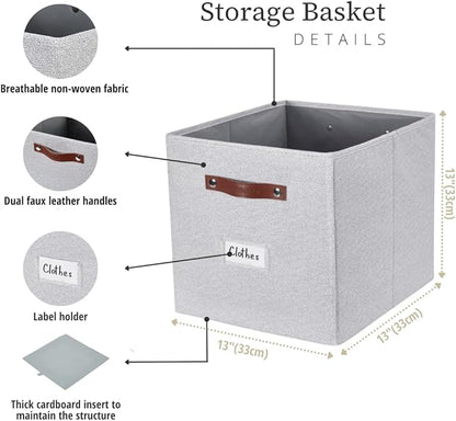 DECOMOMO Storage Cubes, 13x13x13 Storage Cube Bins with Labels, Fabric Organizer Bins (13" / 6pcs, Light Texture Grey)