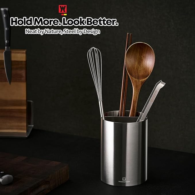 WAGENSTEIGER Stainless Steel Utensil Holder, SUS304 Rust-Resistant Metal Organizer for Kitchen Tools, Cutlery & Flatware, Countertop Storage for Utensils, Toothbrushes & More (110 x 150mm (Tall))