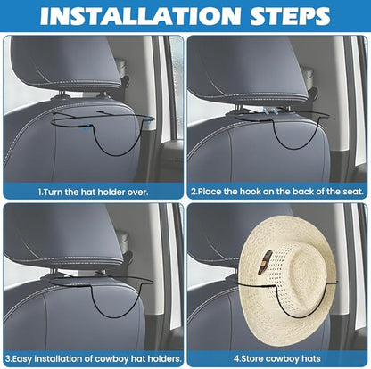 2Pcs Cowboy Hat Holder for Car, Folding Cowboy Hat Rack for keeping Hats Shape, Hardhat Holder for Truck Automotive Seat Back Hook Hats Organizer