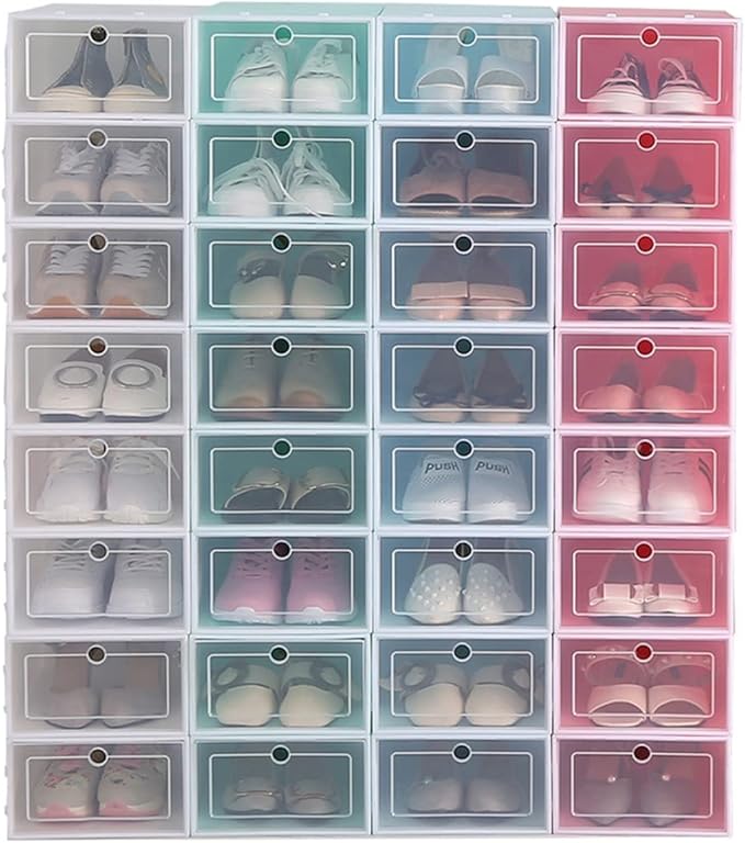 6PCS Thickened Shoe Boxes Stackable Plastic Shoe Storage Containers Magnetic Door for Sneaker Organization in Closet