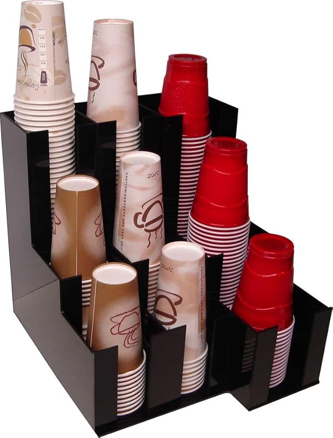 Cup Dispenser for Beverage Soda Cups, Coffee Cups and Lids Organizer for Coffee Counters and Breakroom (10076)