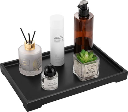 Luxspire Vanity Tray, Bathroom Tray Toilet Tank Storage Tray, Resin Kitchen Sink Trays, Vanity Countertop Organizer for Candles Soap Towel Perfume Holder Dish Decorative Serving Trays -Large- Black