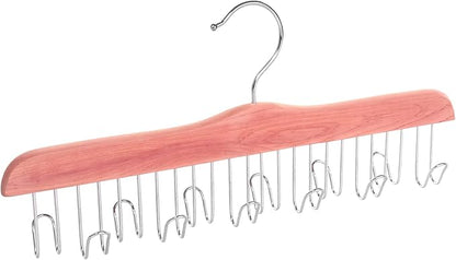 TOPIA HANGER American Red Cedar Wood Belt Hanger, Belt Organizer Rack with 12 Metal Hooks,Closet Organizer for Tank Tops, Ties, Scarves, Neckties (1-Pack) CT13B