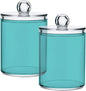 2 Pack Qtip Holder Dispenser Apothecary Jars with Lids Plastic Acrylic Bathroom Vanity Countertop Canister Storage Organizer for Cotton Ball,Swabs,Pads,Floss, Pale Turquoise