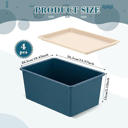 Menkxi 4 Pcs Storage Bins with Lids Plastic Stackable Containers for Organizing Shelves Christmas Ornament Box Baskets(Blue,Large)