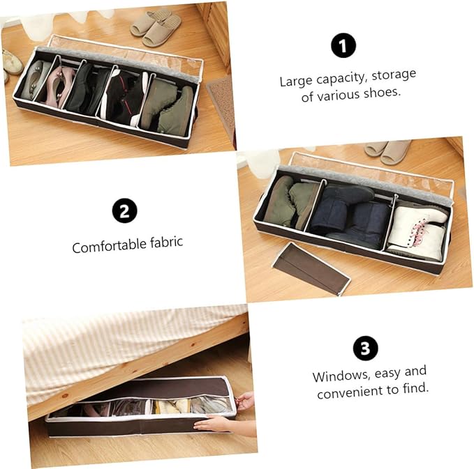 1Pc Foldable Non-woven Shoe Storage Box with Visible Window Dust Moisture-resistant Organizer for Home Adjustable Inner Septum Large Capacity Compact Design for Various Shoes