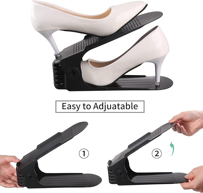 Antigo Shoe Slot Organizer 20Pack - Adjustable Shoe Stacker for Closet Storage, Space Savers 50%, Double Layer Stackable Shoe Holder Rack for Sneakers Heels and Flat(Black)