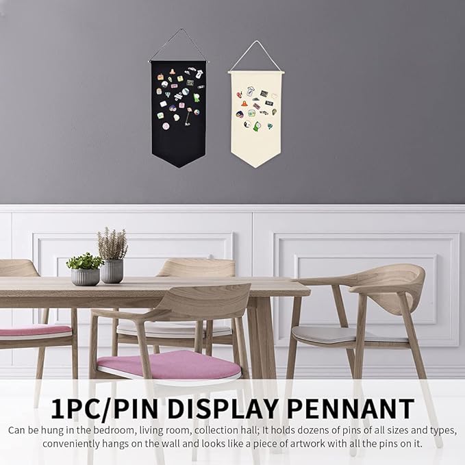 Tookie Hanging Brooch Pin Organizer, Canvas Jewelry Display Pennant, Badge Collection Board Banner Home Party Festival Decorative Storage Holder for Earrings/Necklace/Rings(Black,Size:M)