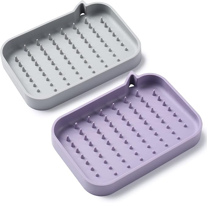 2 Pack Soap Dish, Non-Slip Self Draining Soap Holder for Shower, Bathroom, Kitchen