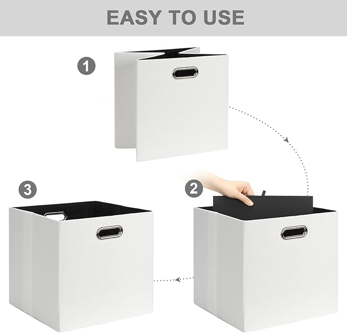 Posprica 11x11 Storage Cubes, Collapsible Storage Bins with Dual Handles, Fabric Foldable Storage Boxes Basket for Closet Shelf Cabinet Bookcase Organization, Set of 4, White