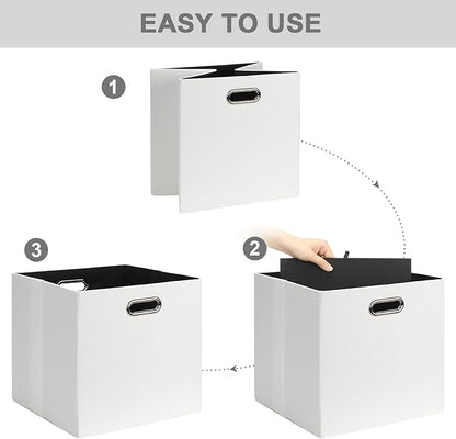Posprica 11x11 Storage Cubes, Collapsible Storage Bins with Dual Handles, Fabric Foldable Storage Boxes Basket for Closet Shelf Cabinet Bookcase Organization, Set of 4, White
