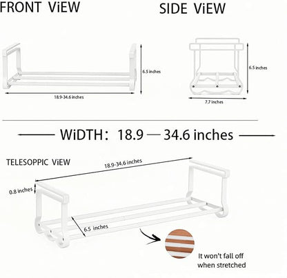 Expandable Hanging Shoe Rack for Closet, 2 Pack Retractable Metal Under Shelf Rack, Adjustable Under Cabinet Storage Shelf & Partition Organizer for Wardrobe, Kitchen, White