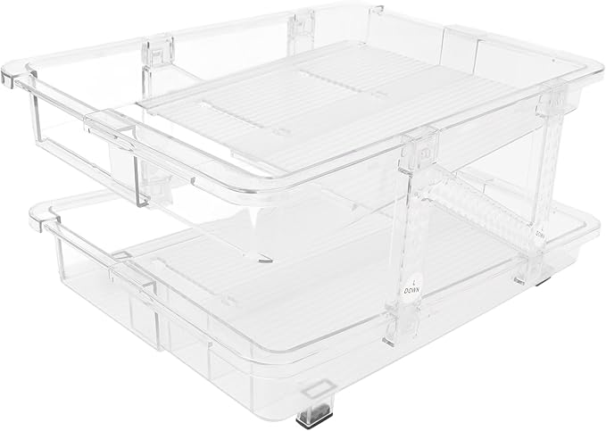 Rengue 2-Layer Rolling Soda Can Organizer Stackable Beverage Dispenser with Expandable Design for Fridge Pantry Freezer Countertop (Transparent White)