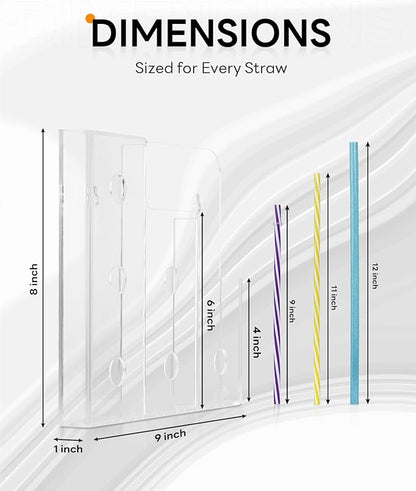 9" Straw Holder for Cabinet Door–Acrylic Straw Organizer with Height Dividers, Wall Mounted Kitchen Accessories Container Storage Inside Cupboard Cabinet Door, Easy Install with Adhesive Strips
