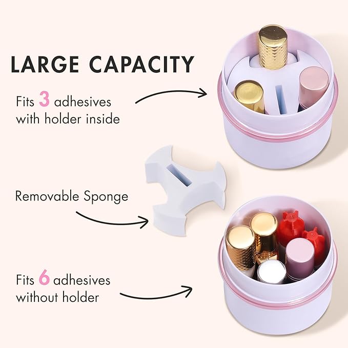 Eyelash Glue Storage Container Tank - Adhesive Jar Stand Makeup Case Cosmetic Storage Tank - White with Pink
