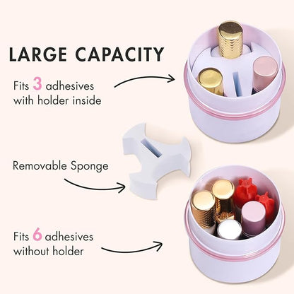 Eyelash Glue Storage Container Tank - Adhesive Jar Stand Makeup Case Cosmetic Storage Tank - White with Pink