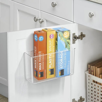 mDesign Plastic Adhesive Mount Storage Organizer Container for Kitchen or Pantry Wall Organization - Space Saving Holder for Sandwich Bags, Foil - 11" Wide - Ligne Collection - Clear